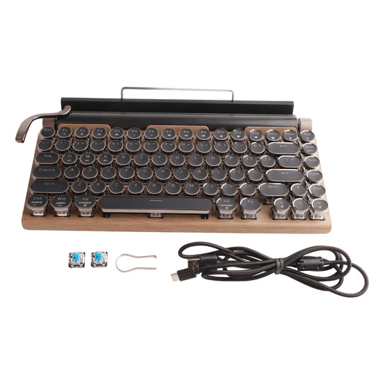 Typewriter Keyboard 83 Keys Vintage Wireless Mechanical Keyboard with Metal round Blue Switch Mechanical Keyboard